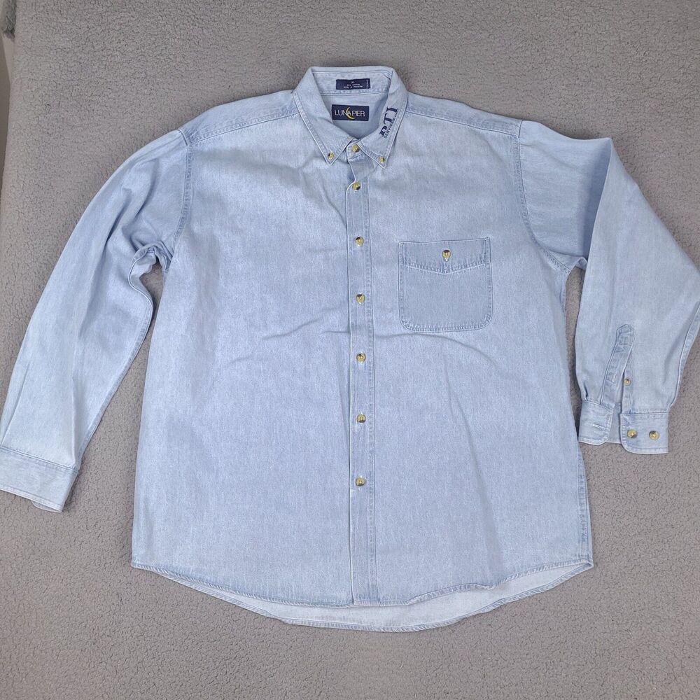 Vintage Luna Pier Denim Shirt Mens XL Blue‎ Oversized RTI Services Inc Button Up